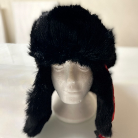 PAUL LOINBURD BLACK REAL FUR, RICH RED NYLON COVER WINTER HAT - Picture 3 of 13